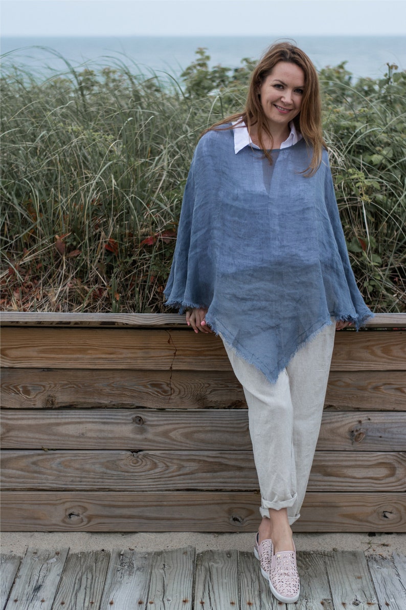 Linen poncho , poncho linen top , sheer poncho , natural linen gauze poncho , one size linen shirt , over sized blouse gauze linen image 2