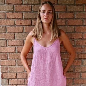 Dusty rose dress women linen cami dress minimalist clothing , rosewood bridesmaid tank dress , linen boho dress