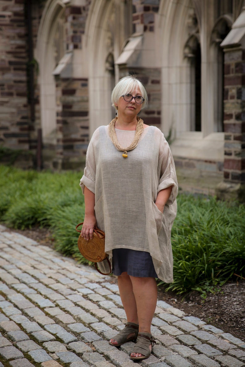 White linen tunic mom gift , linen plus size dress , white linen mother in law gift , italian linen dress new mom gift , plus size dress image 3