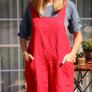 Linen apron , plus size pinafore linen pinafore apron garden gifts for mom , washed linen plus size pinafore dress , magic kitchen linen image 2