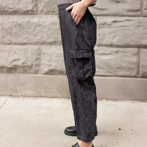 Velvet Cargo Pants black Techwear Hippie Wide Leg Pants Streetwear baggy pants image 4