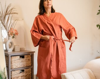 Linen robe women pajama linen anniversary gift , linen wrap dress kimono bathrobe linen dress , linen sleeprobe , womens hospital gown