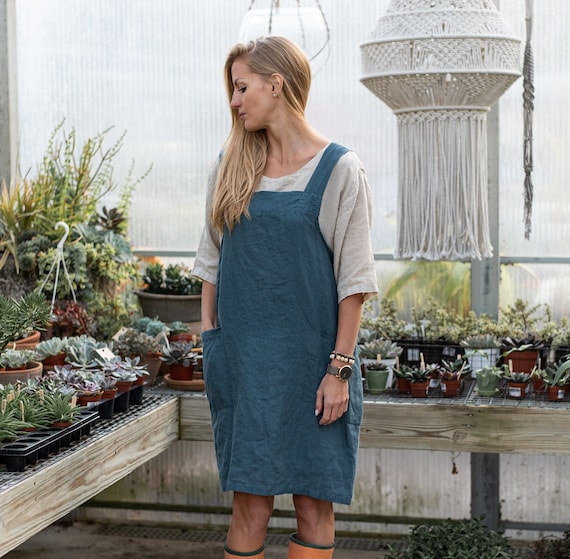 Heavy Linen Criss-cross Apron more Colours / Pinafore/ No-ties