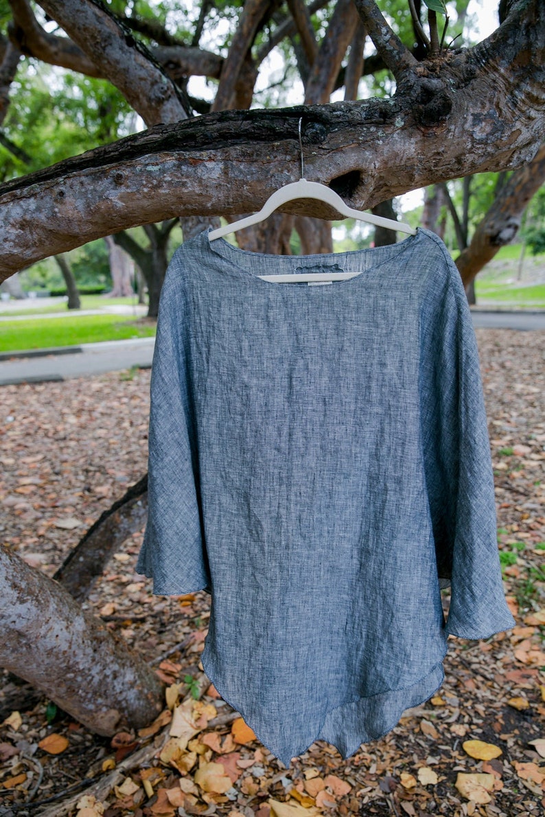 Linen Poncho, Linen Wrap, One Size, Linen Clothing, Fall Linen Apparel image 10