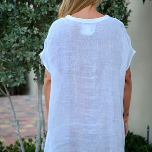 Linen Sheer Gauze Cover Up, V-Neck Top, Linen Gauze Top, Linen Tunic, Oversized Tunic, Beach Tunic, Loose Tunic, one size image 6