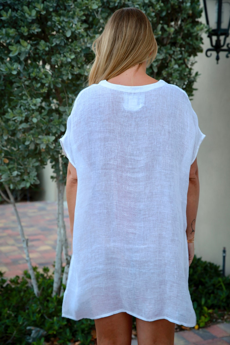 Linen Sheer Gauze Cover Up, V-Neck Top, Linen Gauze Top, Linen Tunic, Oversized Tunic, Beach Tunic, Loose Tunic, one size image 6