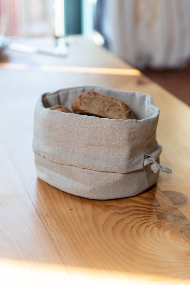 Linen bread basket , organic food storage , bread storage , linen table , table decor , linen gift image 5