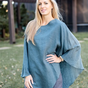 Linen Poncho, Linen Wrap, One Size, Linen Clothing, Fall Linen Apparel image 2
