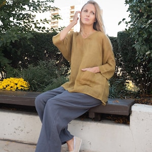 Linen blouse for women boho peasant blouse long sleeve ,  linen tunic women&#39;s long-sleeved blouse , linen clothing for women cottagecore