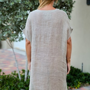 Linen Sheer Gauze Cover Up, V-Neck Top, Linen Gauze Top, Linen Tunic, Oversized Tunic, Beach Tunic, Loose Tunic, one size image 3