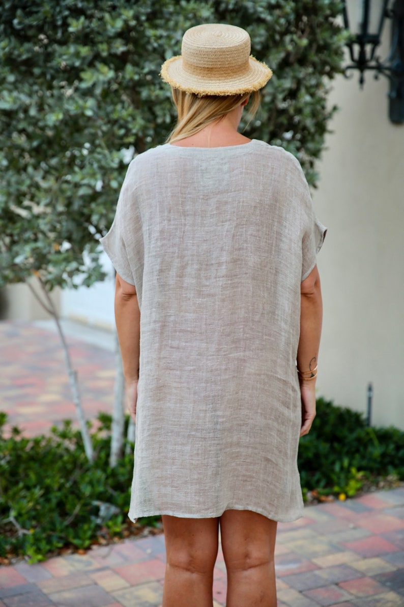 Linen Sheer Gauze Cover Up, V-Neck Top, Linen Gauze Top, Linen Tunic, Oversized Tunic, Beach Tunic, Loose Tunic, one size image 3