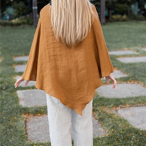 Linen Poncho, Linen Wrap, One Size, Linen Clothing, Fall Linen Apparel image 7