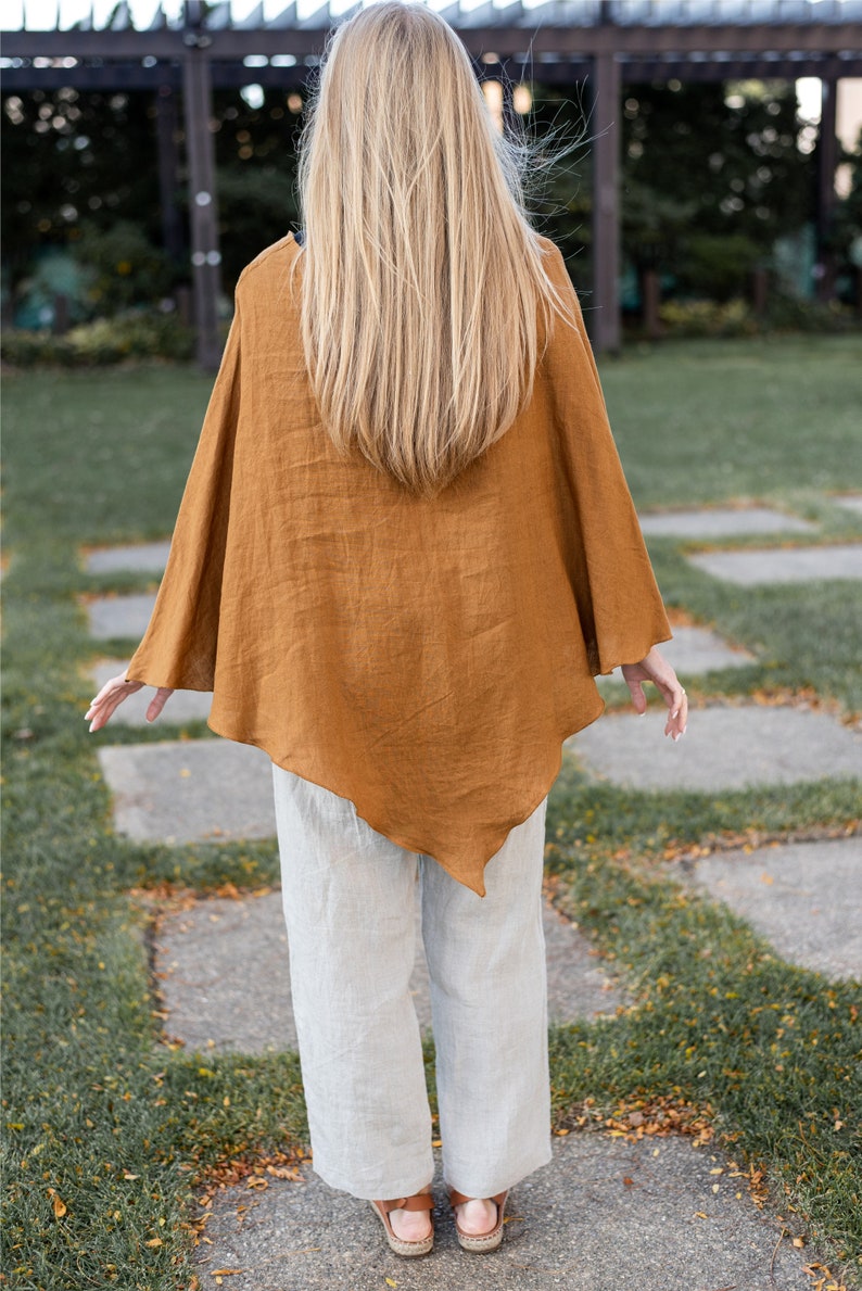 Linen Poncho, Linen Wrap, One Size, Linen Clothing, Fall Linen Apparel image 7