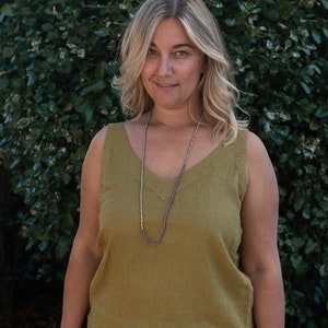 Linen Summer Top / Linen Top V-Neck / Washed linen top / Tank Top / Linen comfortable clothing natural fiber clothing Olive