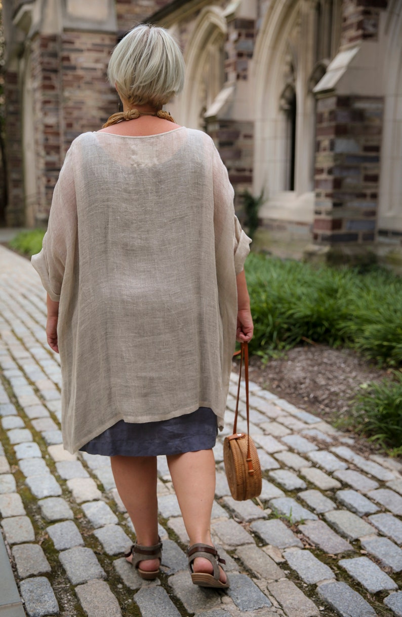 Linen Sheer Tunic , Linen Gauze Tunic , Linen Tunic , Oversized Tunic , Beach Tunic , Summer Vacation Outfit , Loose Tunic , one size image 3