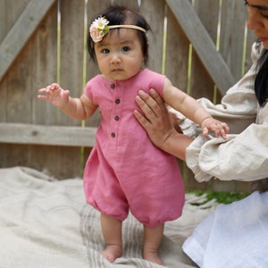 Linen Romper 1st Birthday Outfit baby shower gift Bodysuits baby girl gift Baby girl newborn romper Azalea