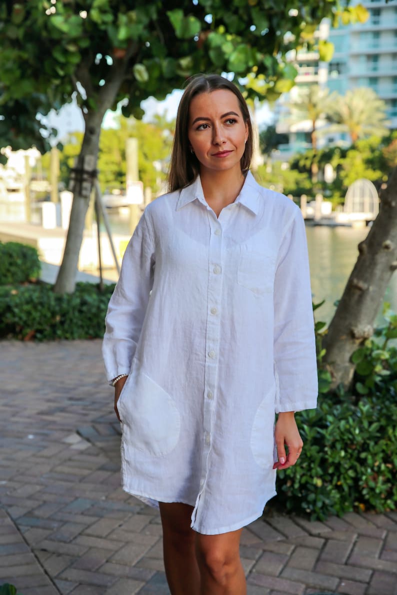 Linen dress valentines day gift . Linen Button Up Tunic , Linen Button Up shirt , Linen tunic , linen shirt , linen blouse image 6