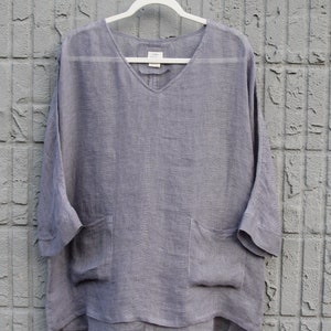 Dusty blue organic womens tshirt oversized beach tunic ,  tunic tops for women