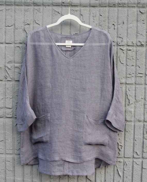 Dusty Blue Linen Top Plus Size Loose Summer Shirt Linen - Etsy