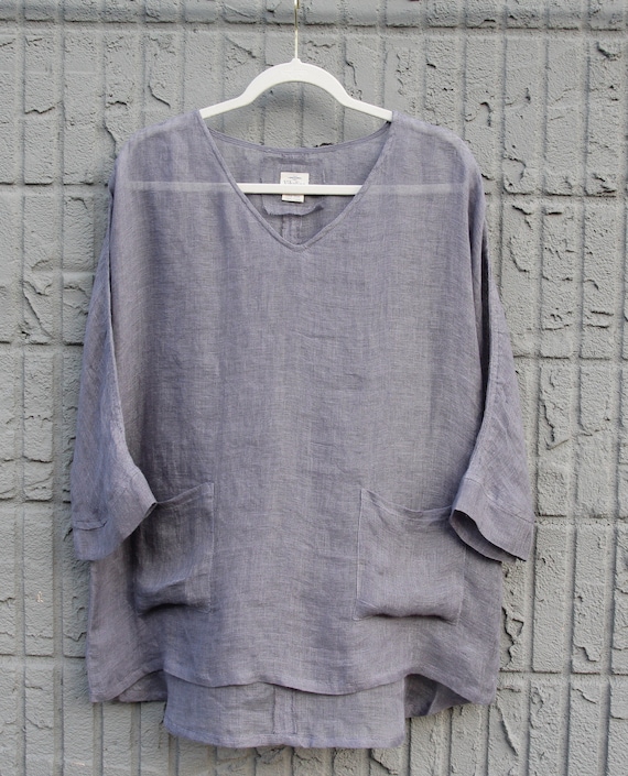 Dusty Blue Linen Top Plus Size Loose Summer Shirt Linen - Etsy