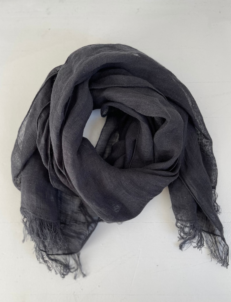 Linen Scarf , Linen Sheer Scarf mom gift , Scarf women linen , Linen Gauze Scarf mothers day gift from daughter , 18 x 79 Black