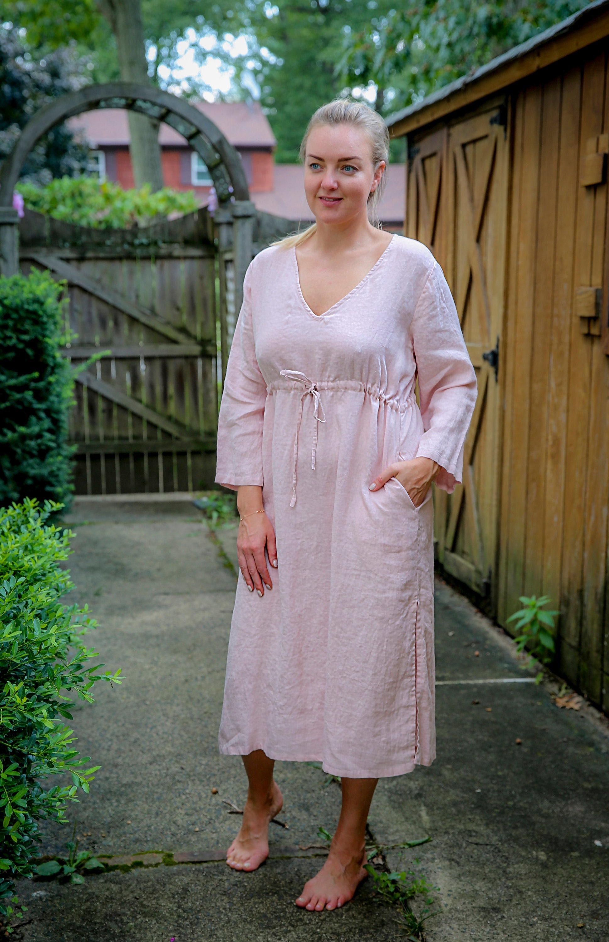 Linen caftan aesthetic cottagecore dress , white linen dress boho clothes , dusty rose linen dress Vikolino , linen dress for woman