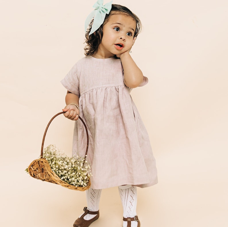 Robe de fille en lin, robe en lin pour filles, vêtements pour enfants, robe de fille en lin à fleurs, robe en lin pour tout-petit, robe pour premier anniversaire image 2