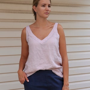 Linen Summer Top / Linen Top V-Neck / Washed linen top / Tank Top / Linen comfortable clothing natural fiber clothing Mauve