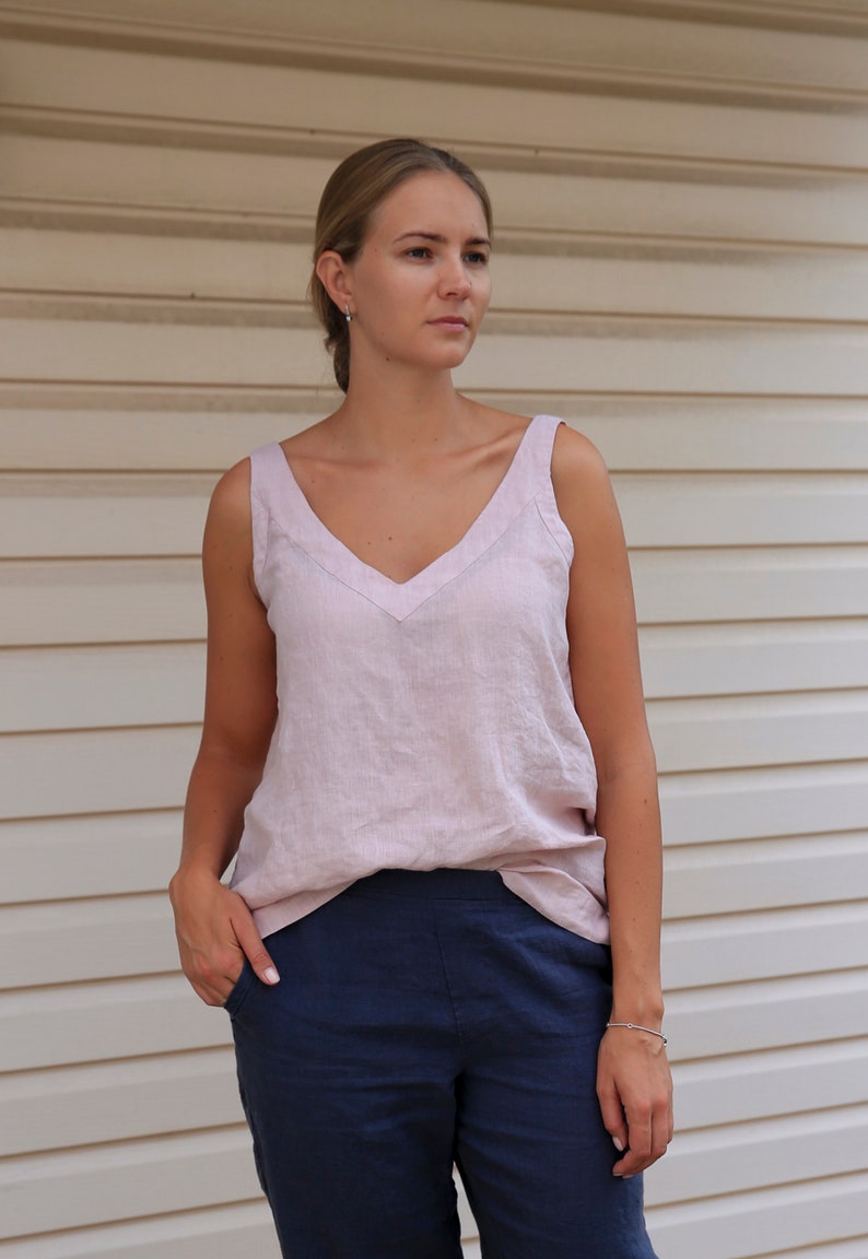 Linen Summer Top / Linen Top V-Neck / Washed linen top / Tank Top / Linen comfortable clothing natural fiber clothing Mauve