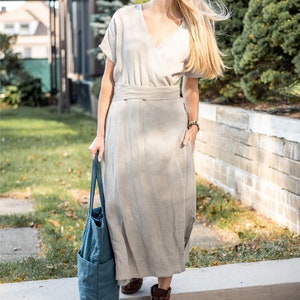 Linen Wrap Dress, Linen Kimono Dress, Linen Summer Dress, Wrap Linen Dress, Linen Clothing, XS/S