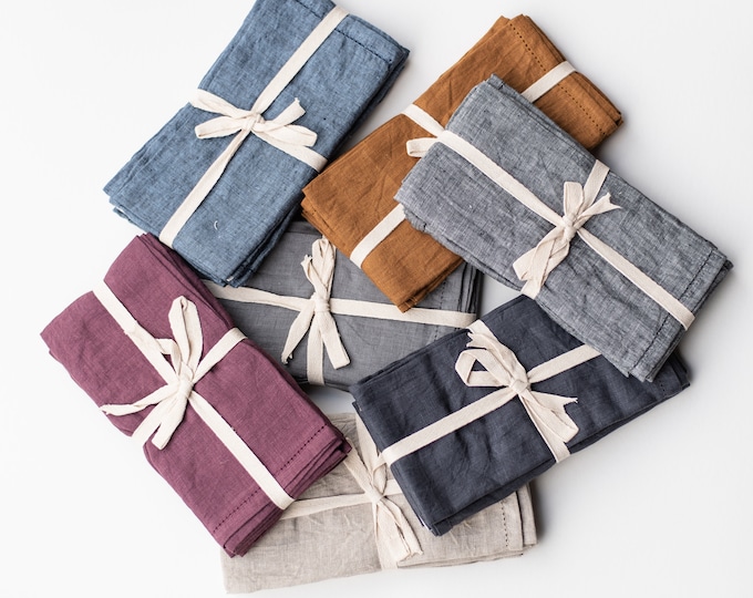 Linen Napkins . Stonewashed Set of Linen Napkins . Table Linen Napkins