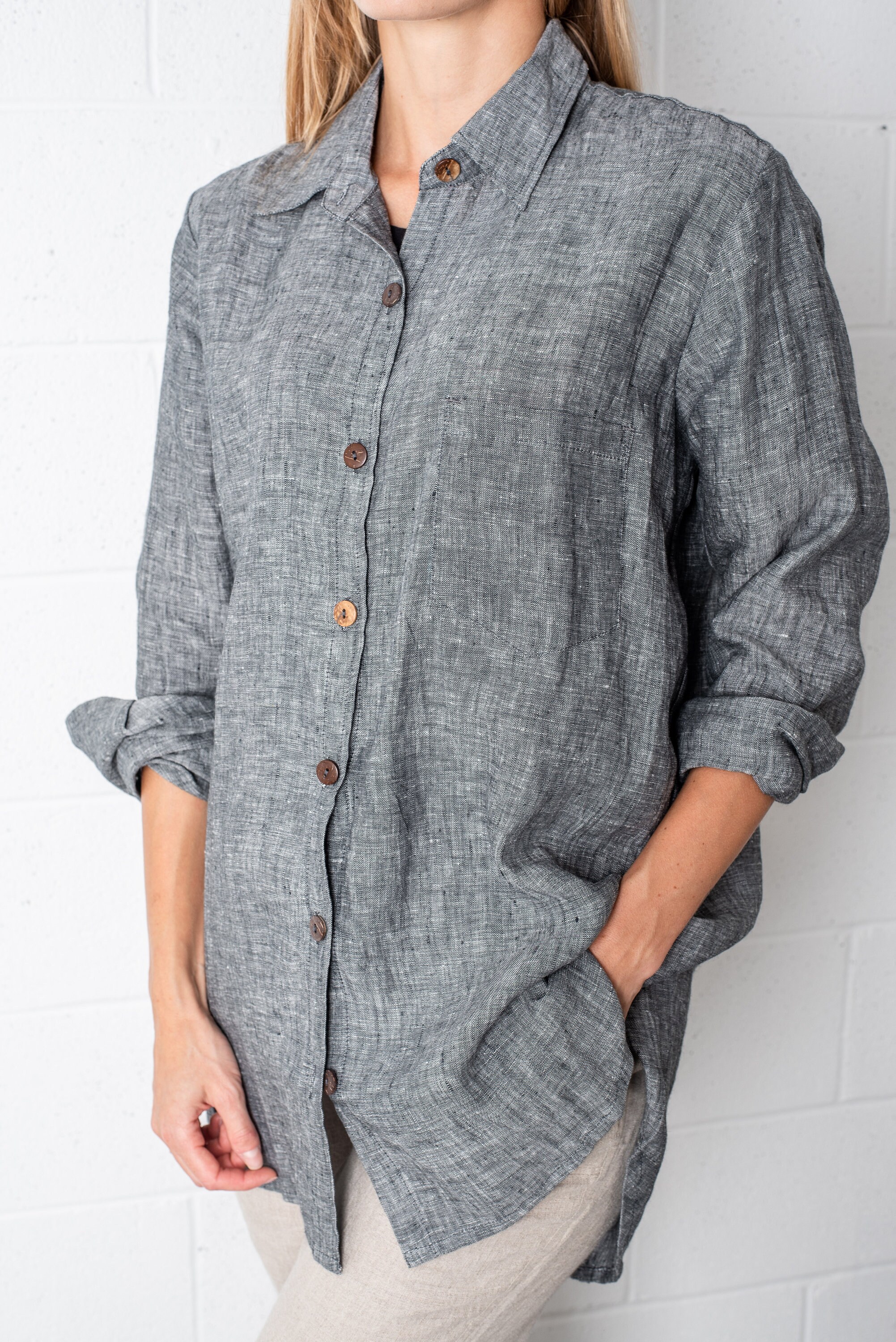 Linen boyfriend shirt cheap