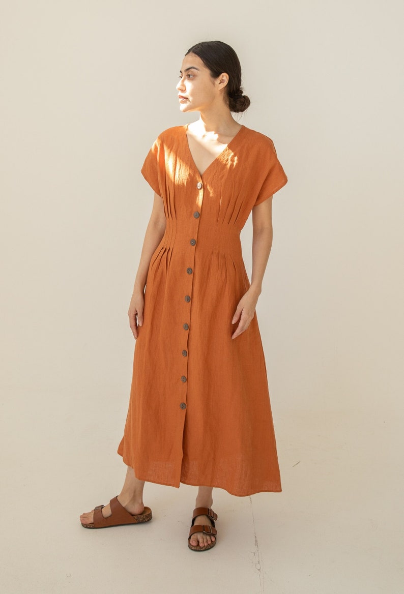 Linen Long Dress , Linen Charlotte Dress Rust