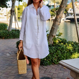 Linen dress valentines day gift . Linen Button Up Tunic , Linen Button Up shirt , Linen tunic , linen shirt , linen blouse image 5