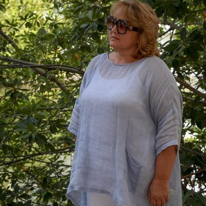 White linen tunic mom gift , linen plus size dress , white linen mother in law gift , italian linen dress new mom gift , plus size dress image 2