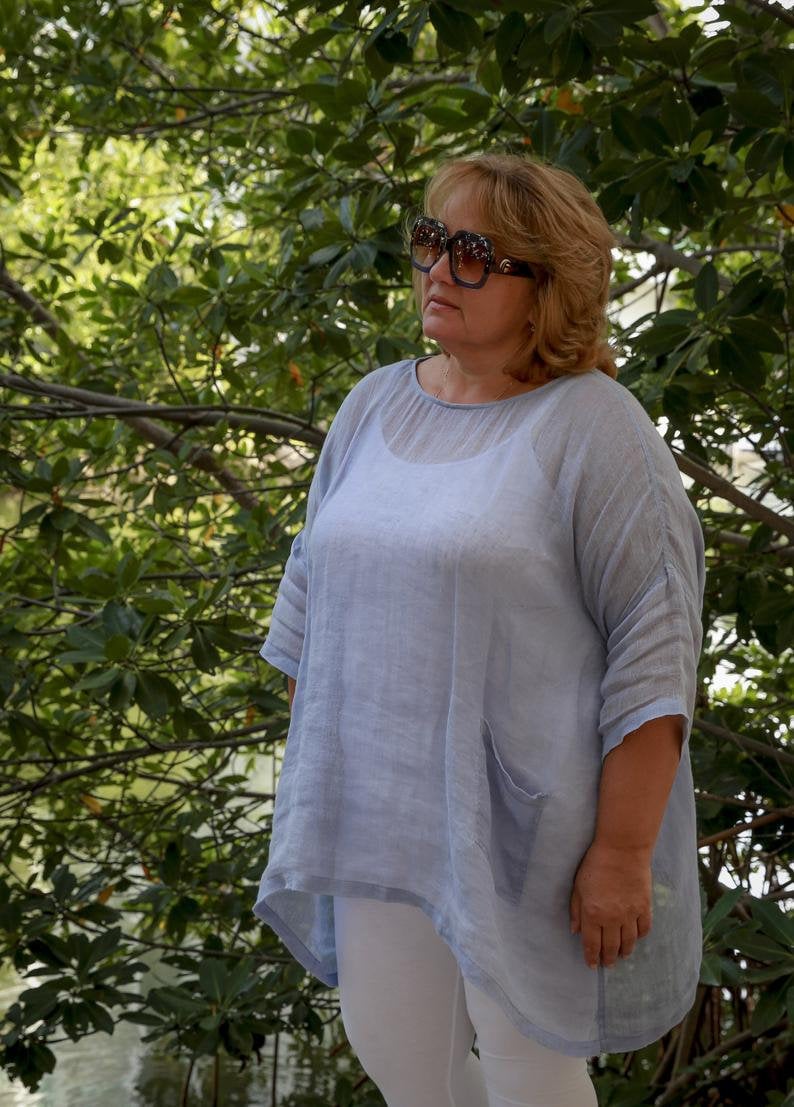 White linen tunic mom gift , linen plus size dress , white linen mother in law gift , italian linen dress new mom gift , plus size dress image 2