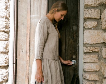 Vestido de lino Mary Jay / Diseño extragrande / Vestido holgado de lino / Vestido de lino de ropa estética / Ropa cómoda de lino de fibra natural