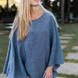 Linen Poncho, Linen Wrap, One Size, Linen Clothing, Fall Linen Apparel image 3