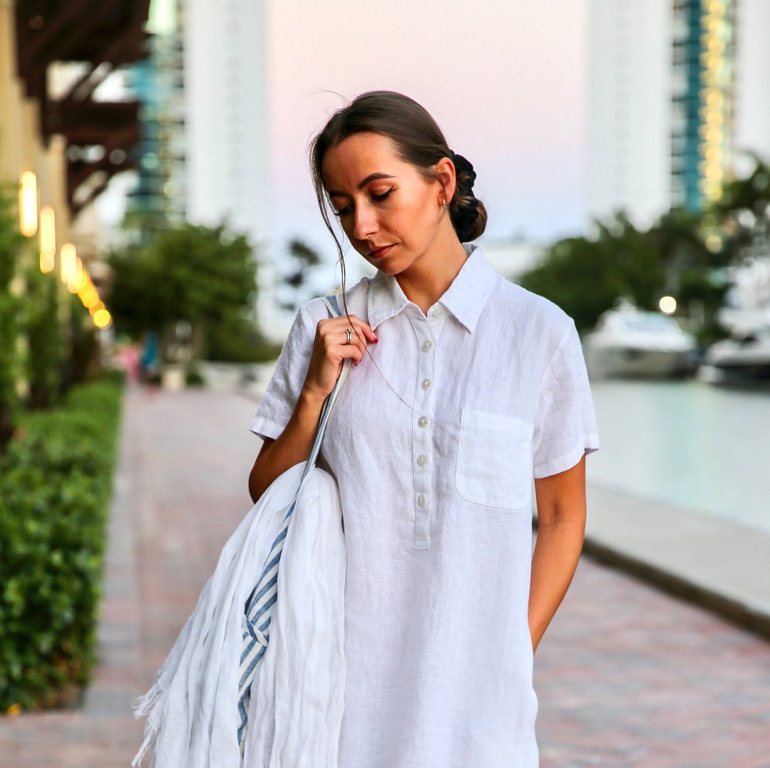 White Linen Dress Vikolino , Linen Dress - Etsy