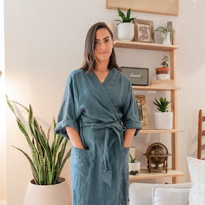 Linen robe  women kimono bathrobe mom to be gift , linen dressing gown pregnancy gift  linen robe , plus size linen