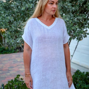 Linen Sheer Gauze Cover Up, V-Neck Top, Linen Gauze Top, Linen Tunic, Oversized Tunic, Beach Tunic, Loose Tunic, one size image 5