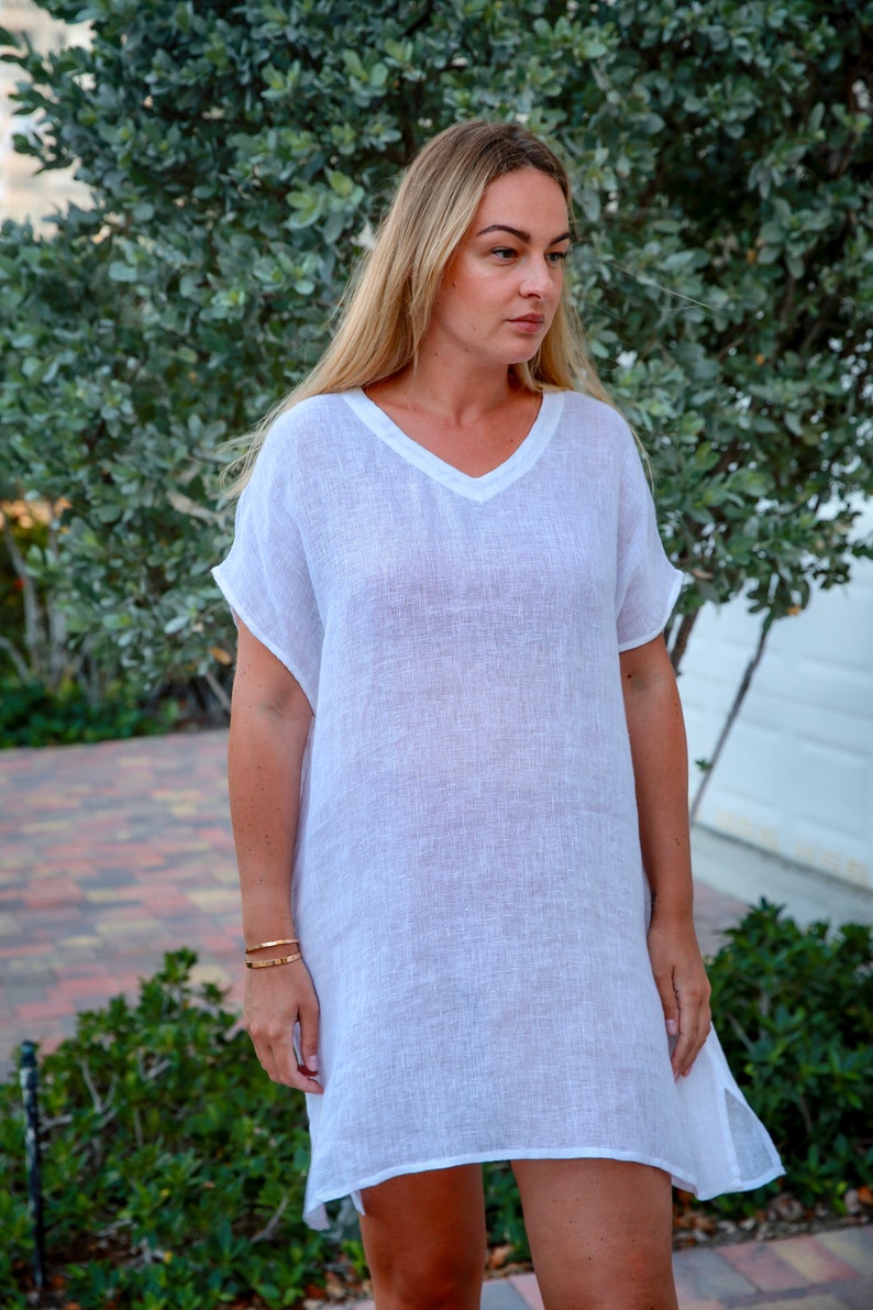 Linen Sheer Gauze Cover Up, V-Neck Top, Linen Gauze Top, Linen Tunic, Oversized Tunic, Beach Tunic, Loose Tunic, one size image 5