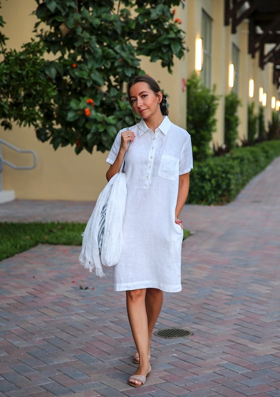 Vestido de lino blanco regalo para mamá, vestido de lino Vika, vestidos de  lino para mujeres vestido de lino italiano, vestido de túnica de lino  italienische leinenkleid -  España