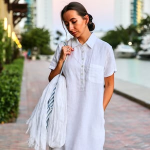 Linen dress vikolino sister gift , Linen Summer Dress  , short sleeve , linen tunic dress , linen comfortable clothing valentines day gift