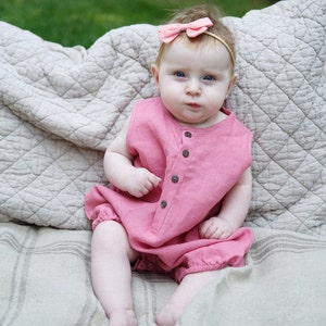 Linen Romper 1st Birthday Outfit baby shower gift Bodysuits baby girl gift Baby girl newborn romper image 4