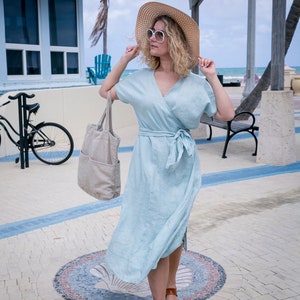 Linen Wrap Dress , Linen Kimono Dress , Linen Summer Dress , Wrap Linen Dress , Linen Clothing , One size fits all