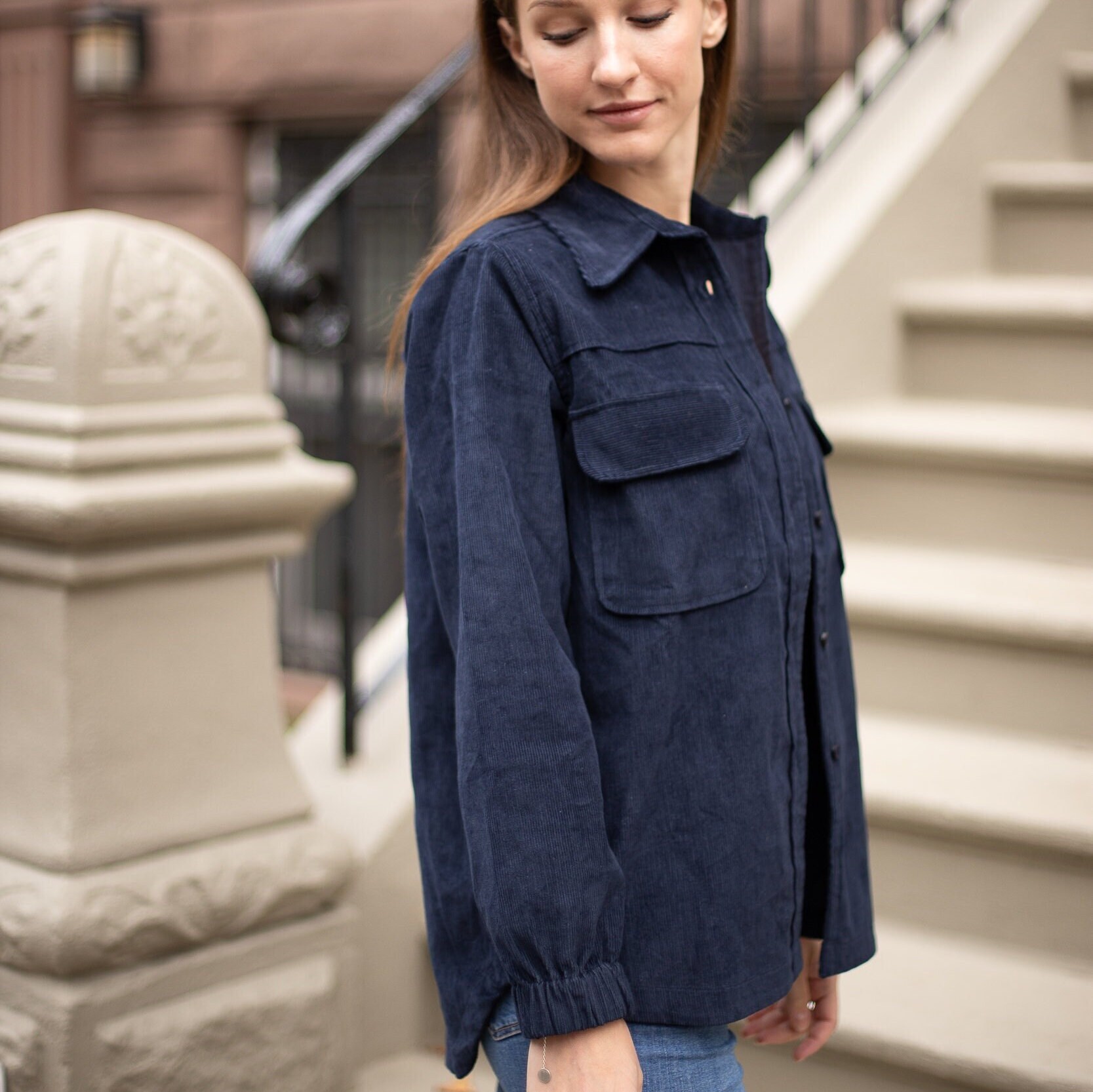 Corduroy Fall Shirt Utility Long Sleeve Shirt 90s Velvet