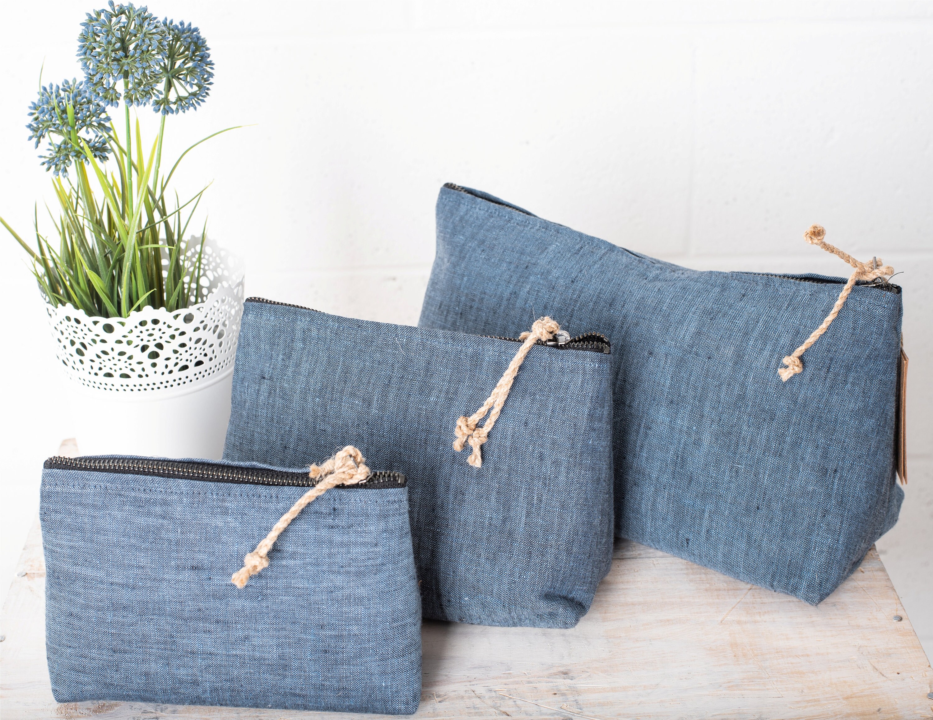 Kosmetiktasche Aus Baumwollleinen – 25,4x15,2x7,6 Cm – Zweifarbig, Mit Reißverschluss – Als Clutch Nutzbar
