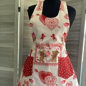Handmade Cotton Reversible Adult Apron Cupids and Hearts
