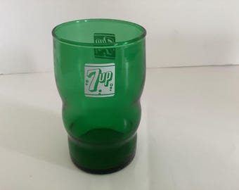 Vintage 1980s Small 7up Branded Glass Swig Glass Retro Glass